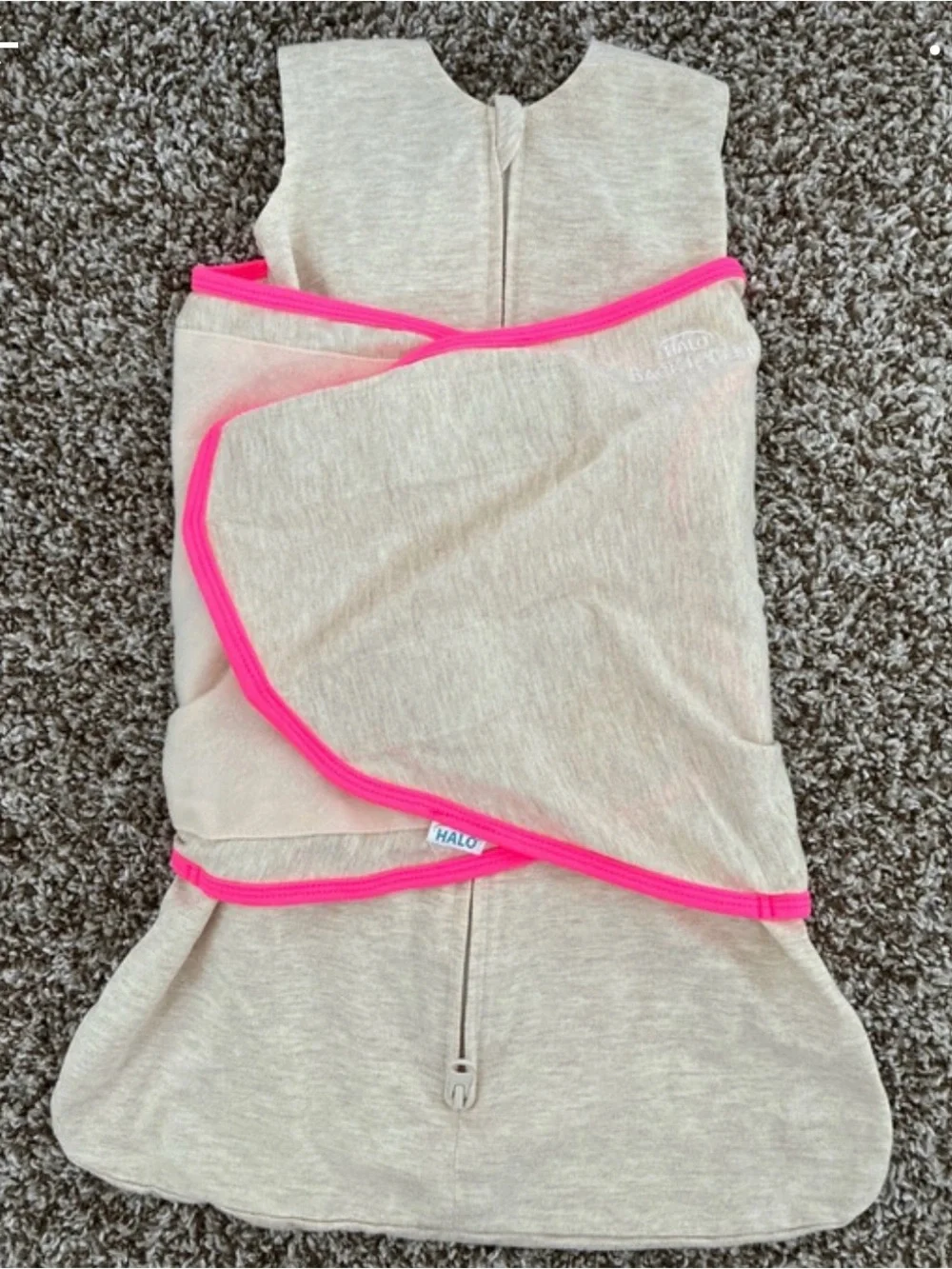HALO SleepSack Swaddle in Heather Cream with Pink Trim